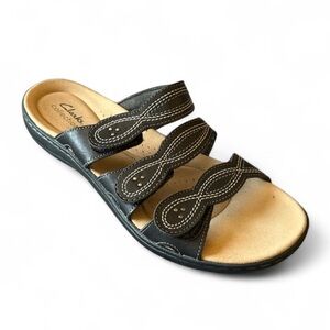 Clarks Black Leather Laurieann Ayla Slide Sandals Size 7.5